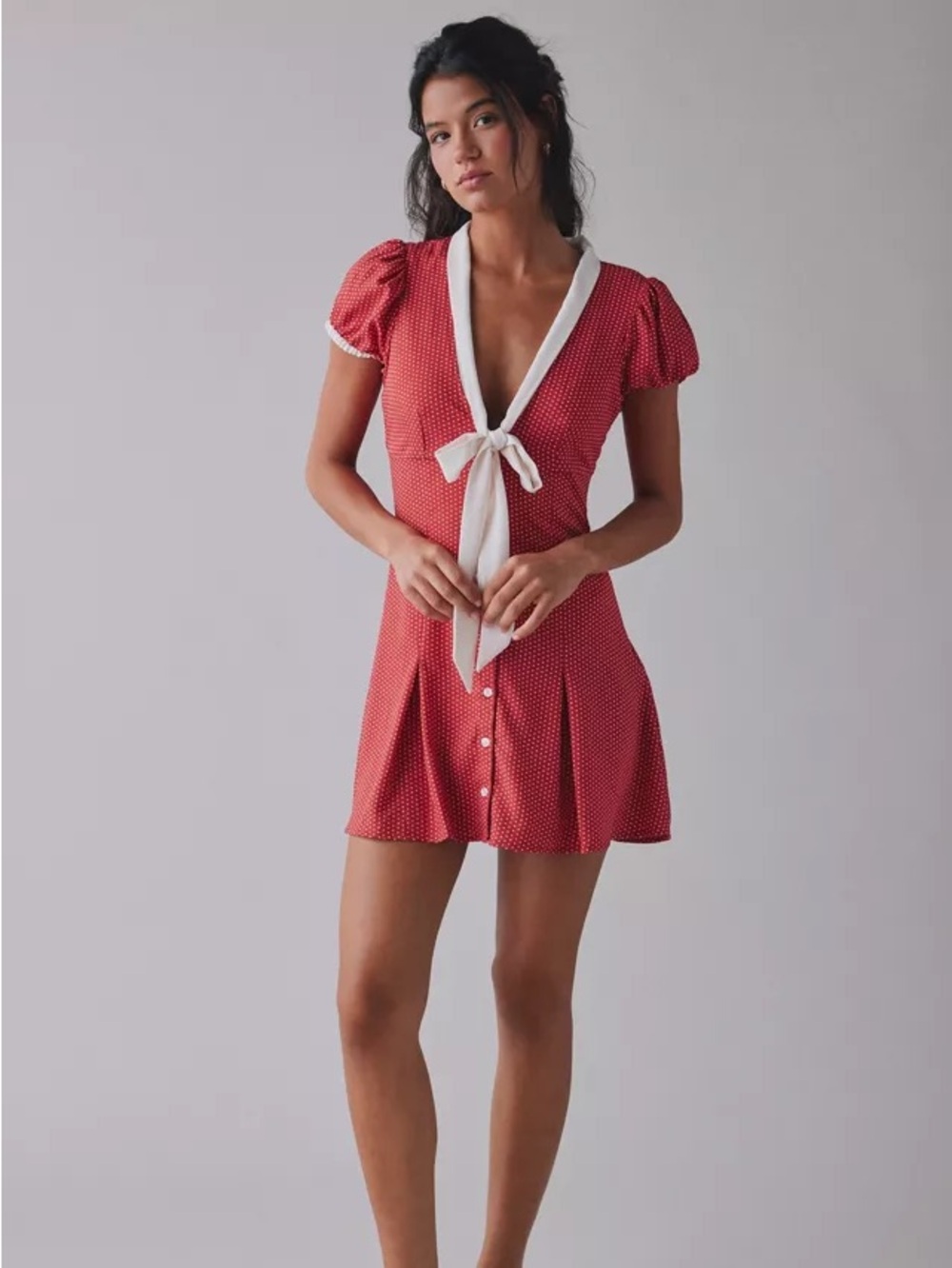 Frankies Bikinis Manhattan Bow-Front Button Up Mini Dress NWOT